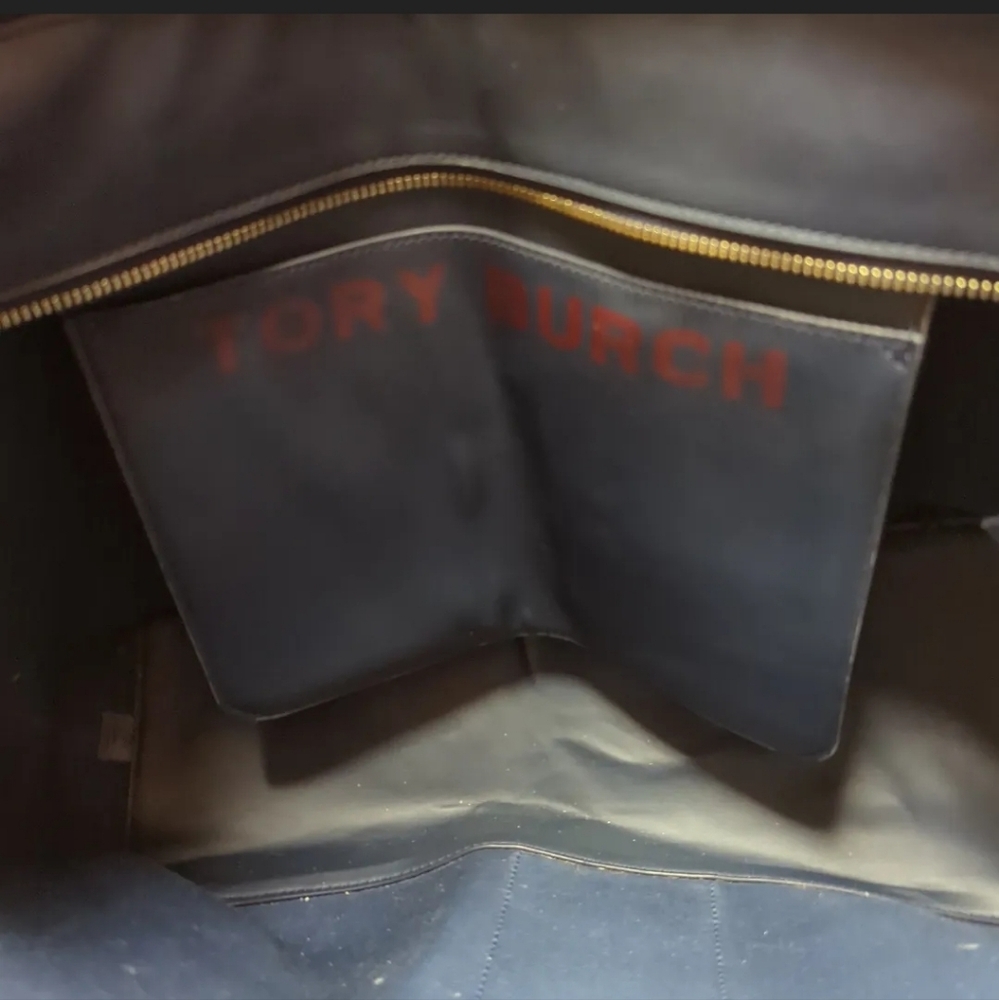 Tory Burch 58450 Gemini Link Canvas Top-Zip Tote Navy EUC - Picture 3 of 3